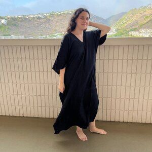 Bohemian Black long kaftan Rayon dress One size